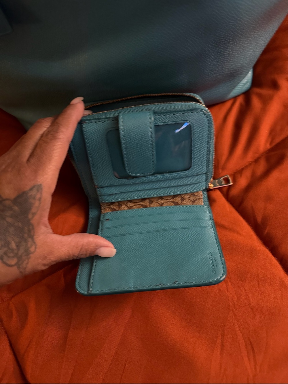 Coach Teal Blue Convertible Hobo and Wallet Set